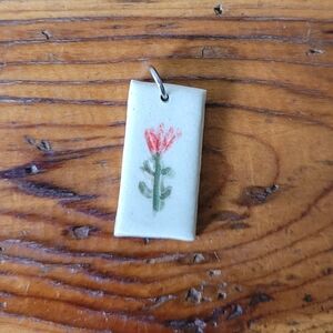 Ceramic Indian Paintbrush Necklace Charm Flower